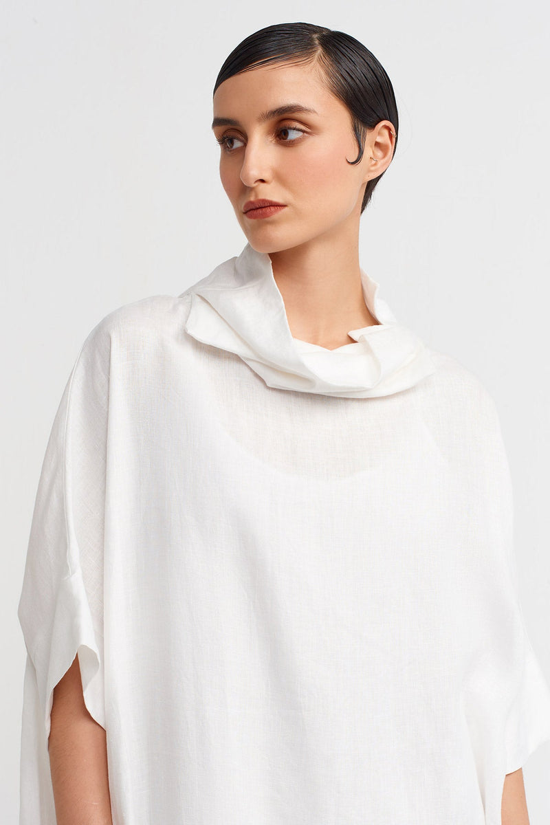 NU Drawstring Hem Midi Linen Dress Off White