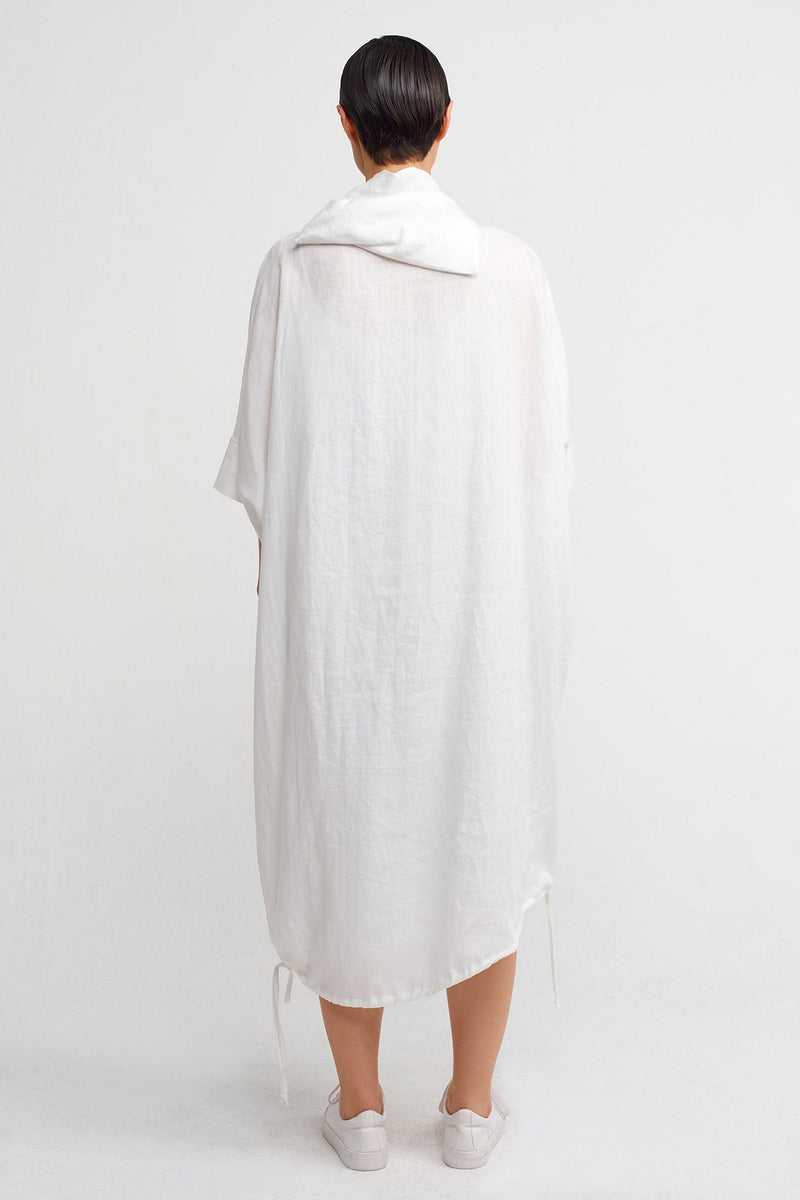 NU Drawstring Hem Midi Linen Dress Off White