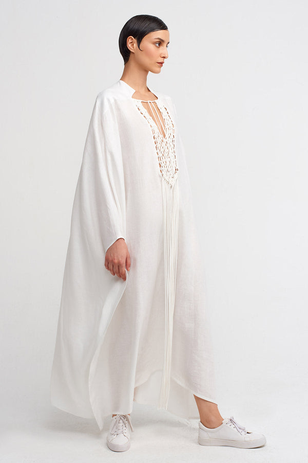 NU Macramé Detail Front, Long Dress Off White