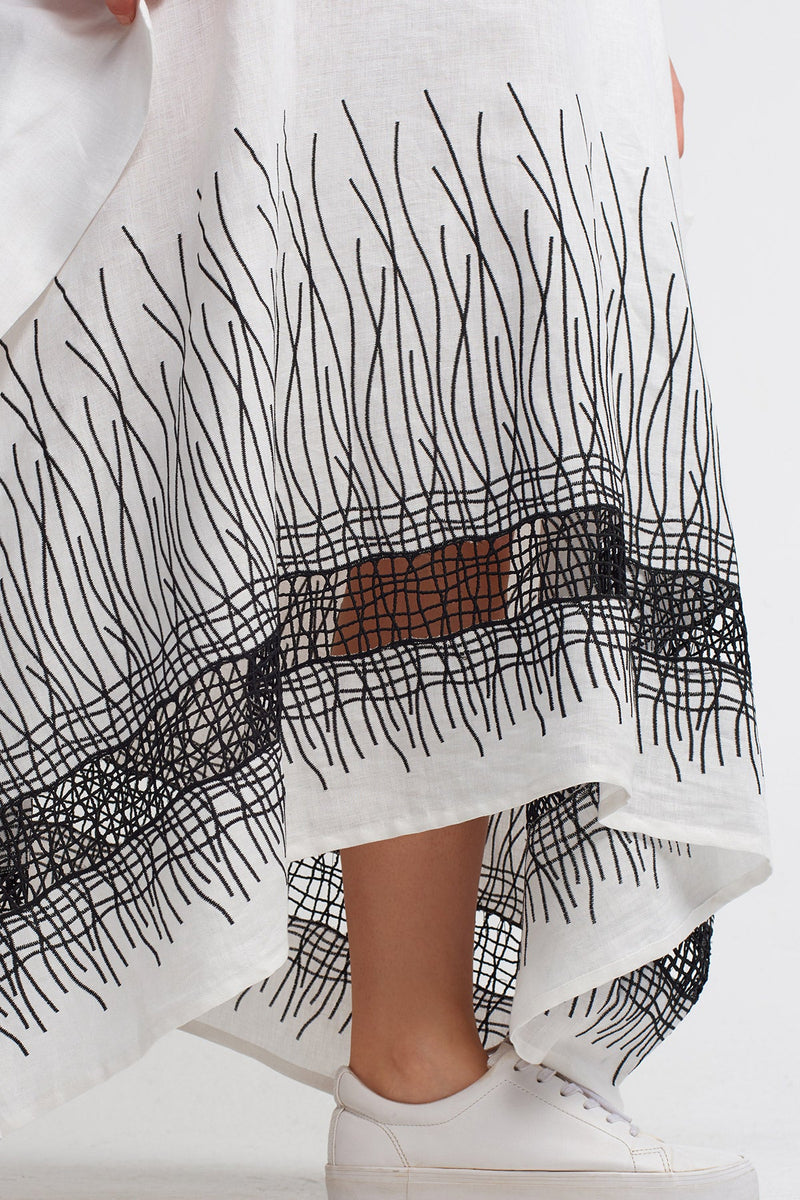 NU Embroidered Hem Long Kaftan Dress Off White/Black