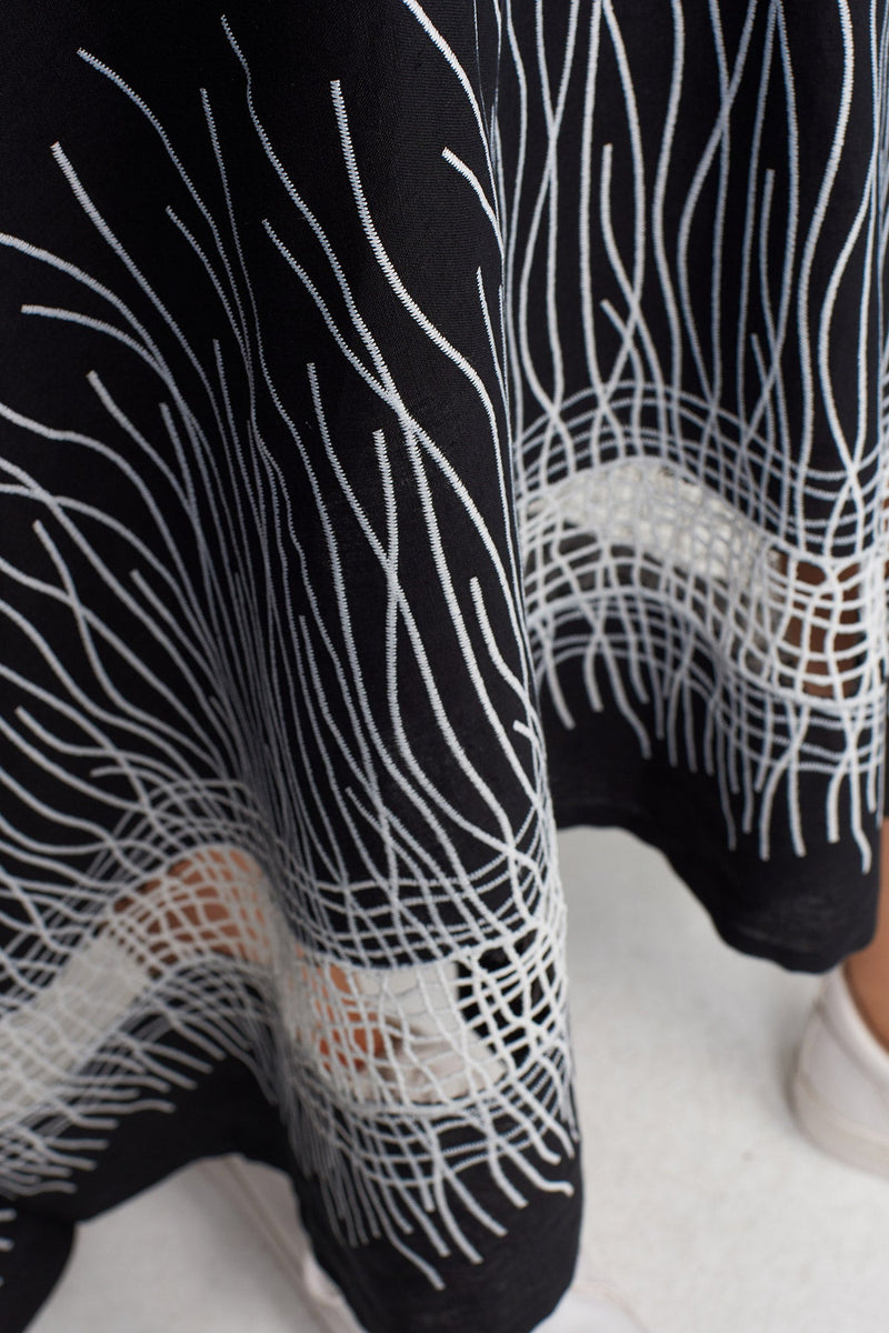 NU Embroidered Hem Long Kaftan Dress Black/Offwhite