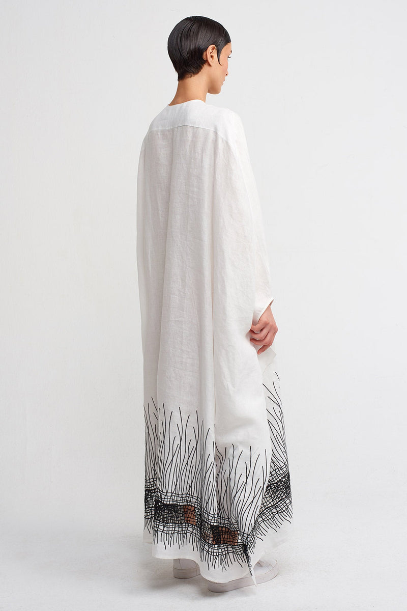 NU Embroidered Hem Long Kaftan Dress Off White/Black