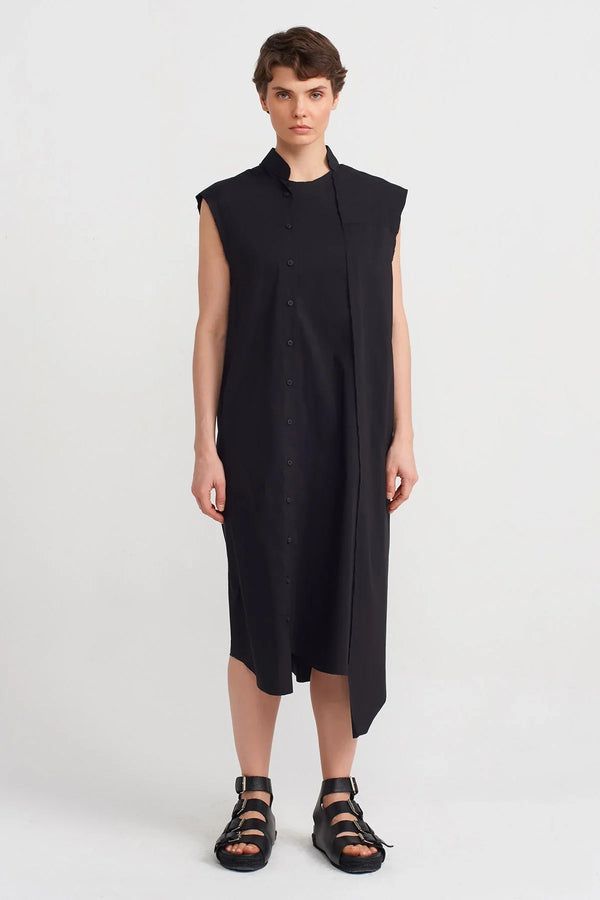 NU Mock Neck Sleeveless Midi Dress Black