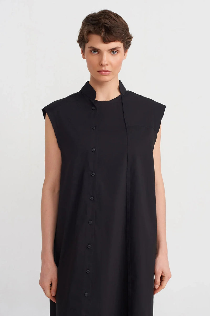 NU Mock Neck Sleeveless Midi Dress Black