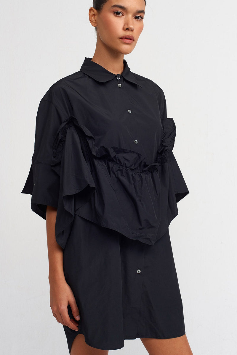 NU Taffeta Shirt Dress Black