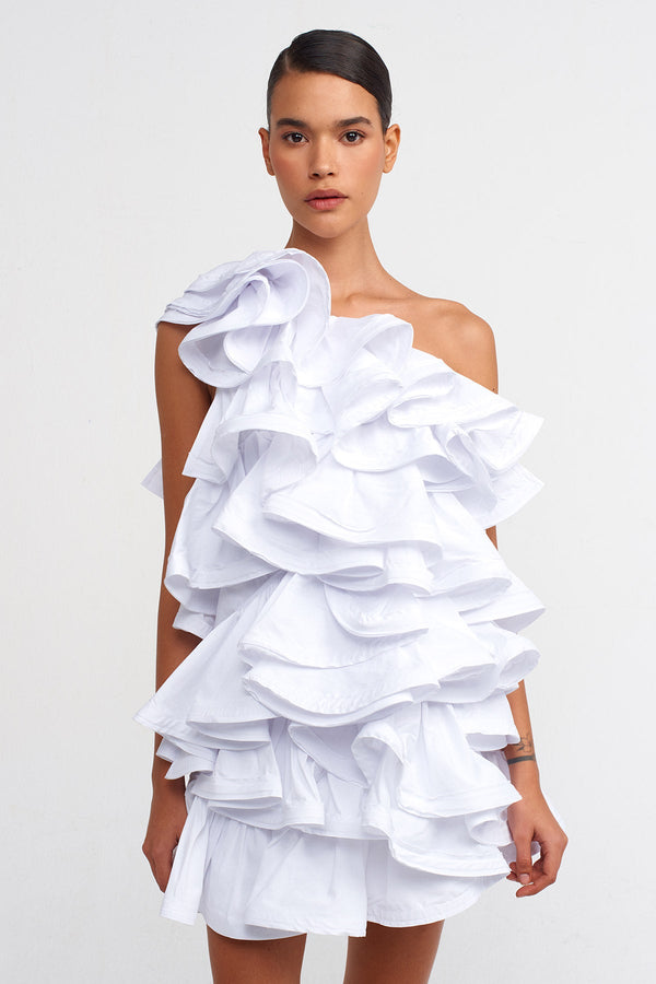 NU Short Poplin Ruffle Dress Off White