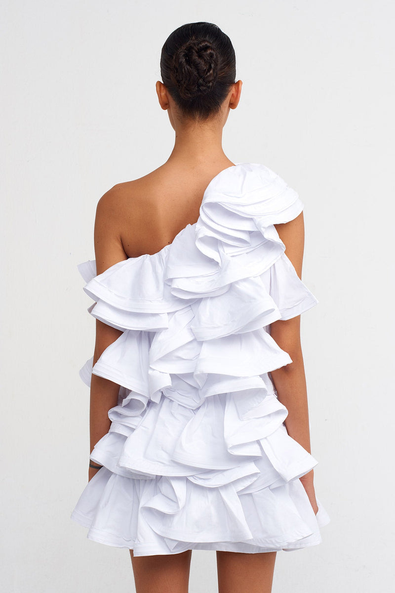 NU Short Poplin Ruffle Dress Off White