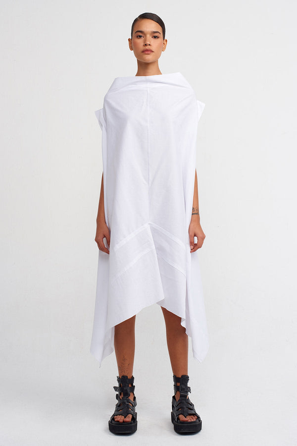 NU Asymmetric Cut Poplin Dress Off White
