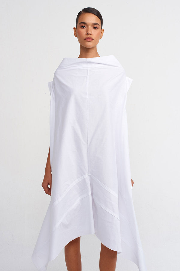 NU Asymmetric Cut Poplin Dress Off White