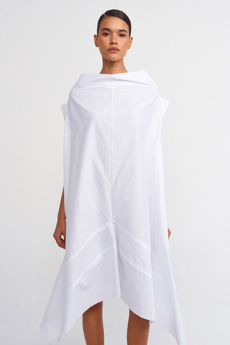 NU Asymmetric Cut Poplin Dress Off White