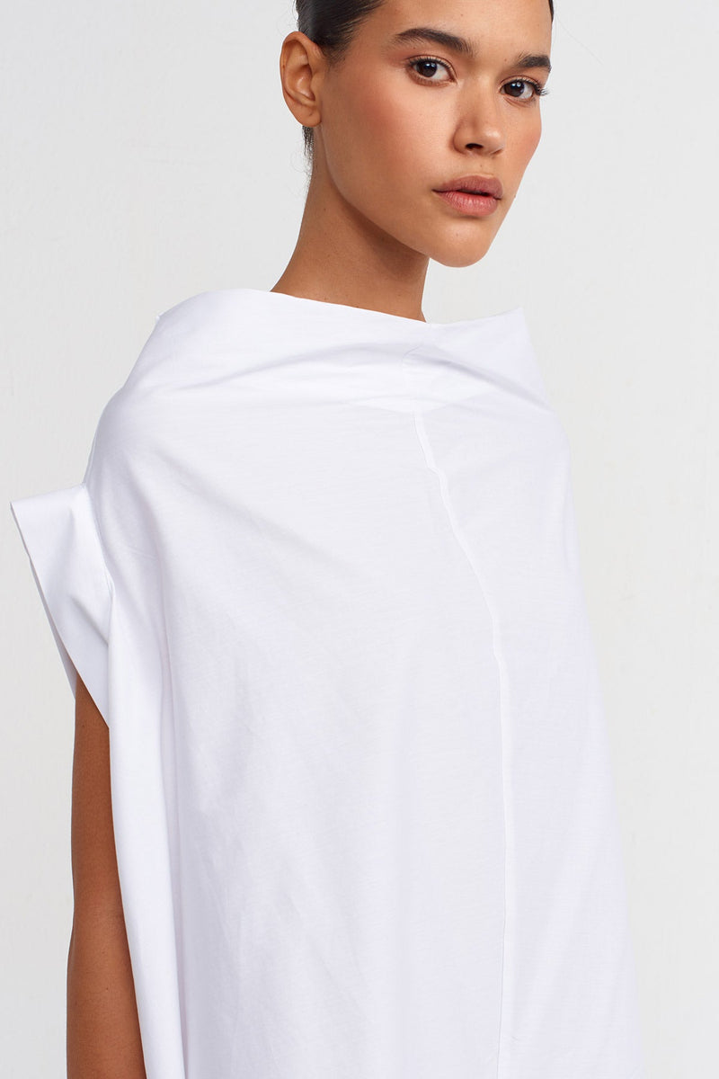 NU Asymmetric Cut Poplin Dress Off White