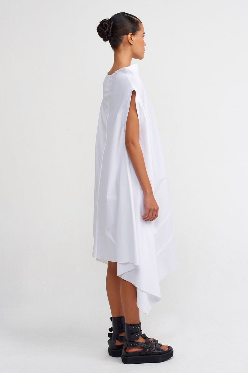 NU Asymmetric Cut Poplin Dress Off White