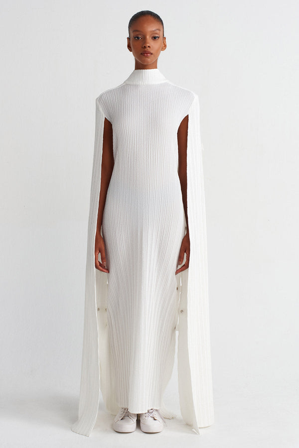 NU Cape Long Pleated Dress Off White