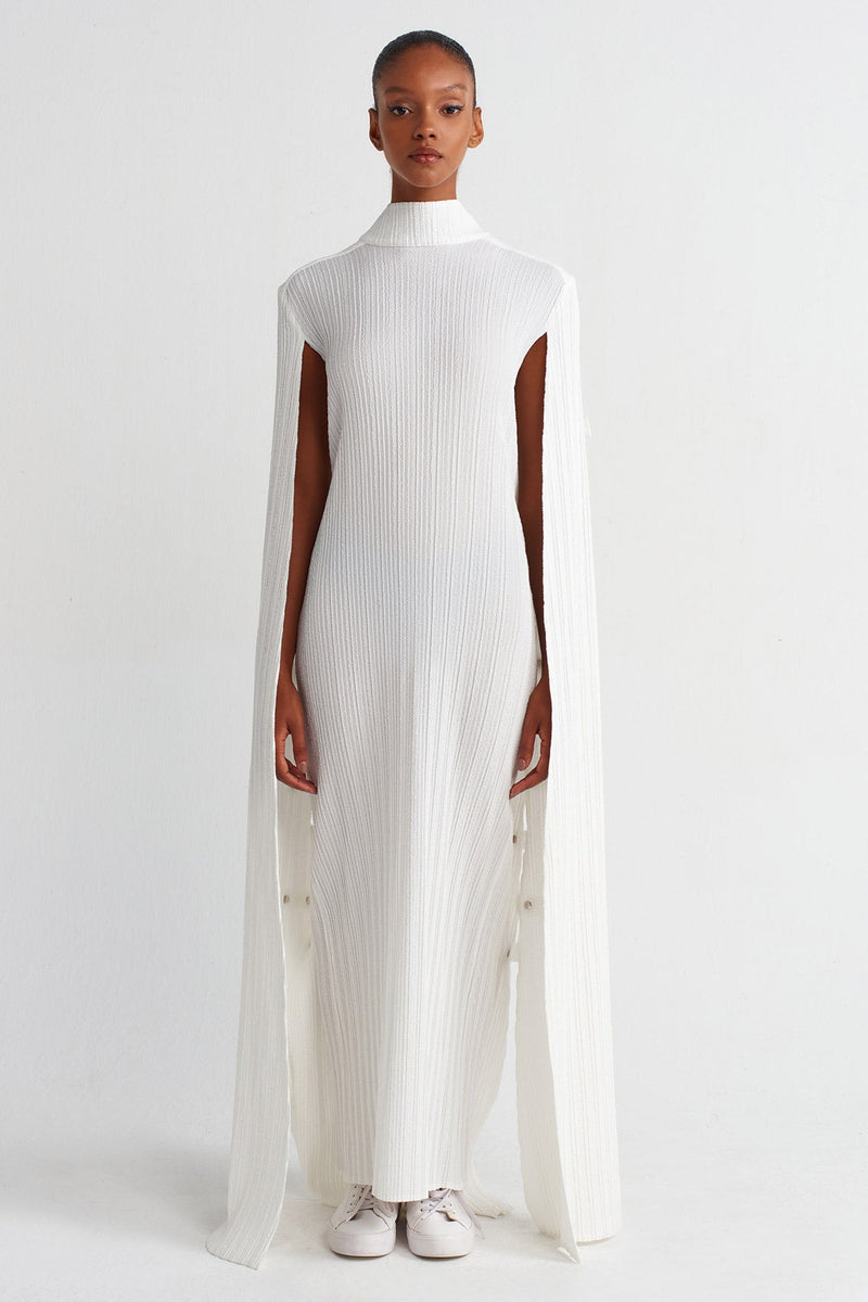 NU Cape Long Pleated Dress Off White