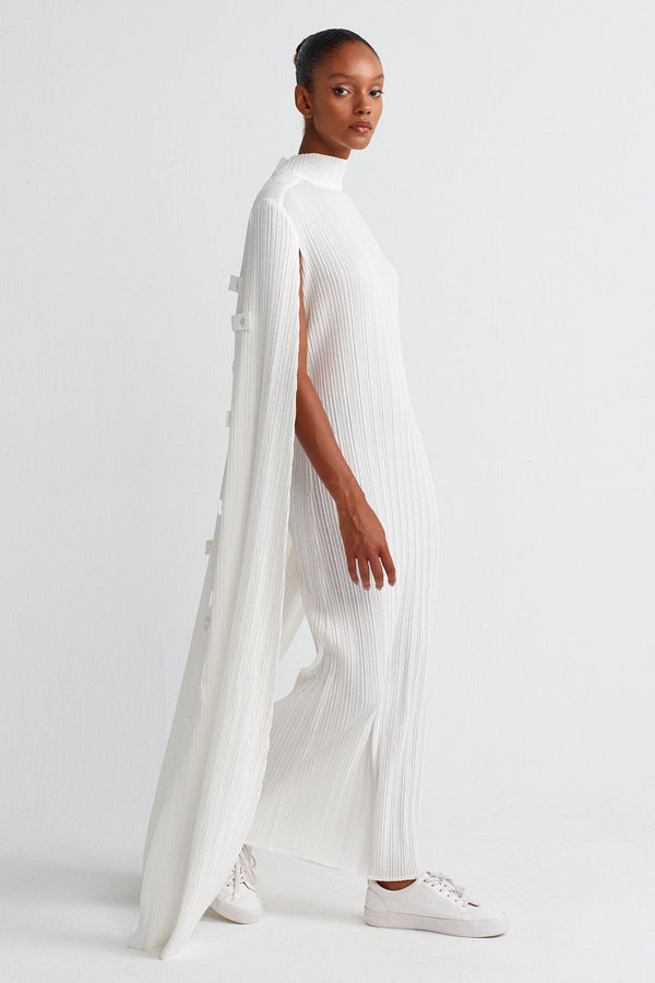 NU Cape Long Pleated Dress Off White