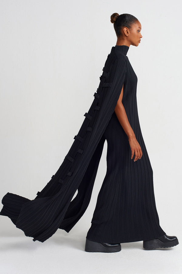 NU Cape Long Pleated Dress Black