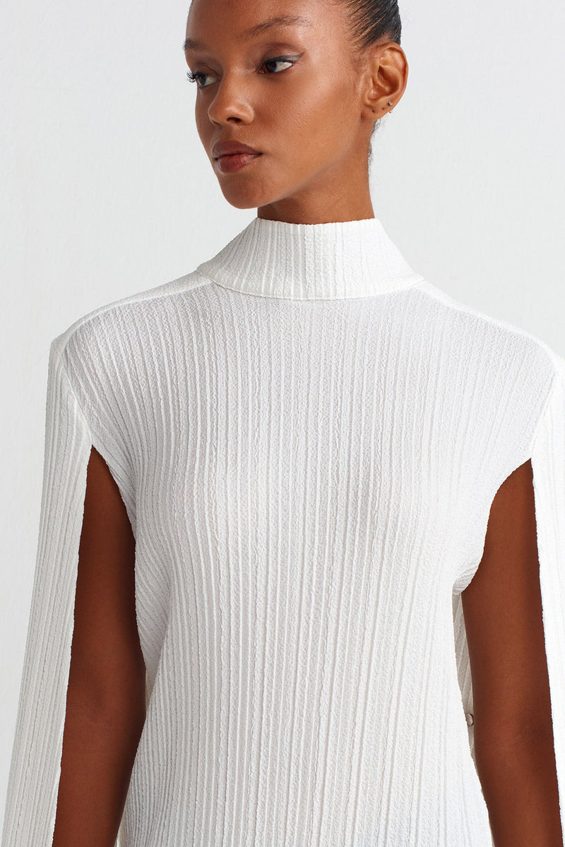 NU Cape Long Pleated Dress Off White