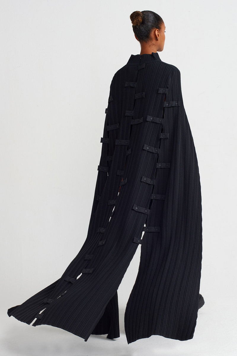 NU Cape Long Pleated Dress Black