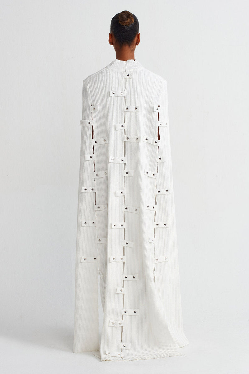 NU Cape Long Pleated Dress Off White