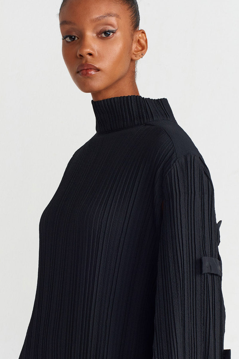 NU Cape Long Pleated Dress Black