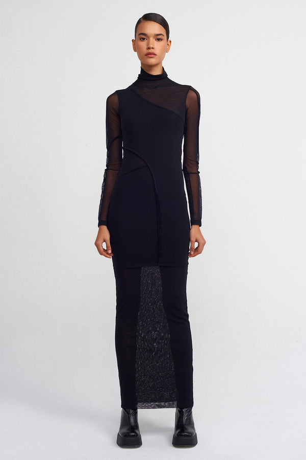 NU Double-Layered High-Neck Long Tulle Dress Black