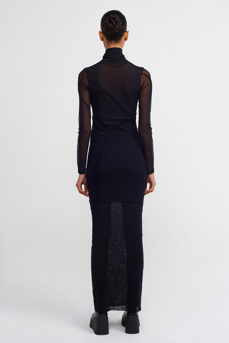 NU Double-Layered High-Neck Long Tulle Dress Black