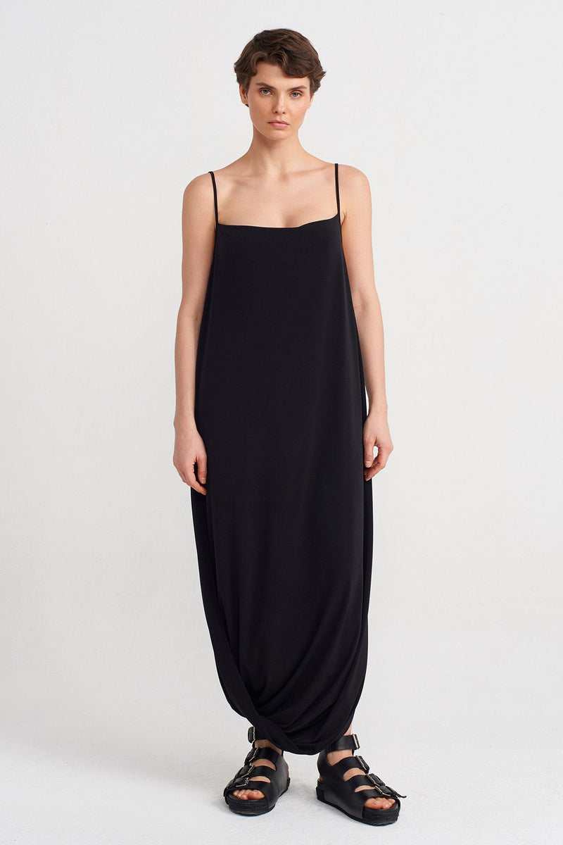NU Thin-Strap Draped Dress Black