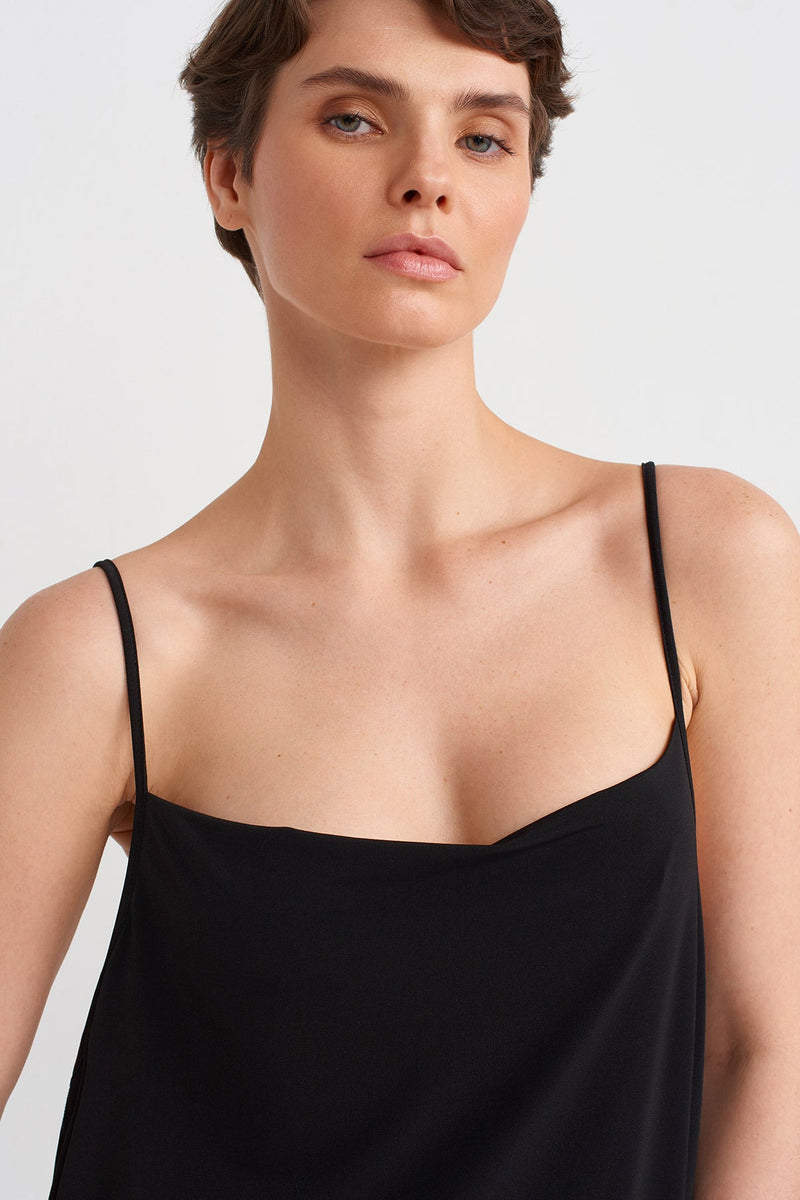 NU Thin-Strap Draped Dress Black
