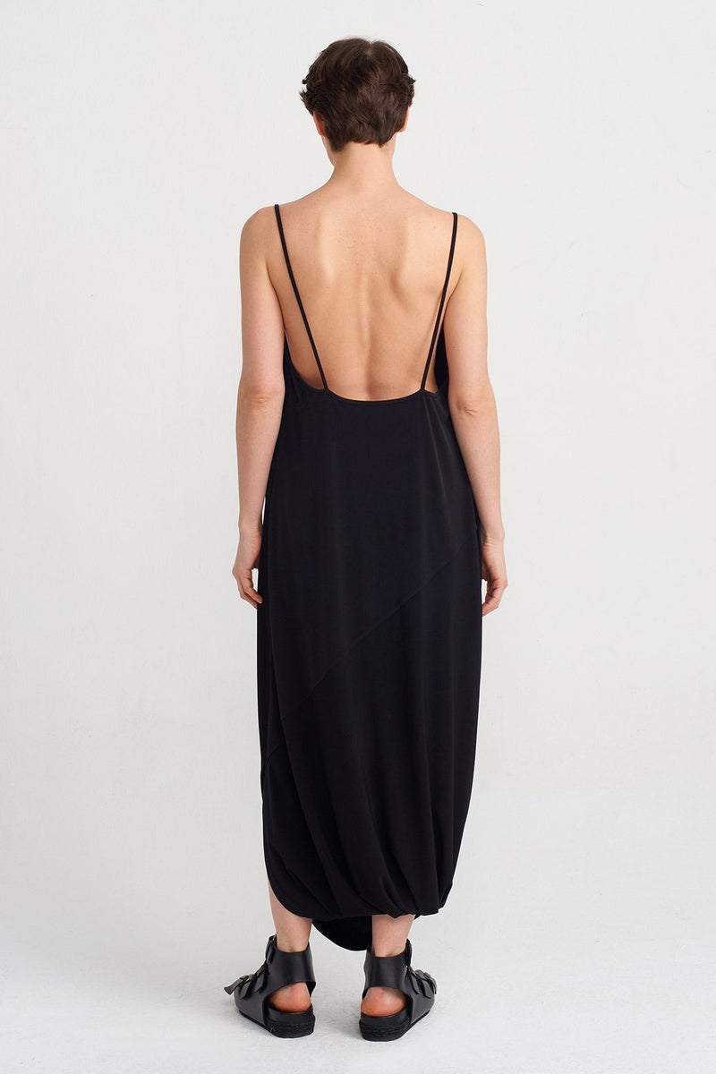 NU Thin-Strap Draped Dress Black