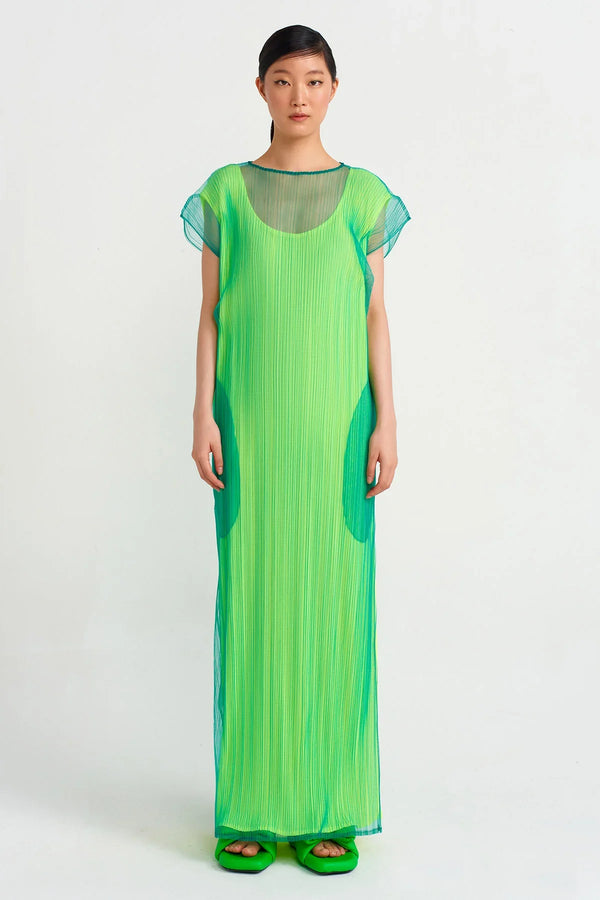 NU Lined Pleated Tulle Dress Green