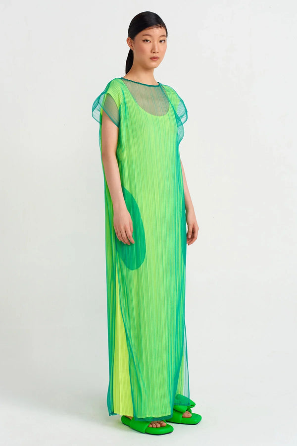 NU Lined Pleated Tulle Dress Green