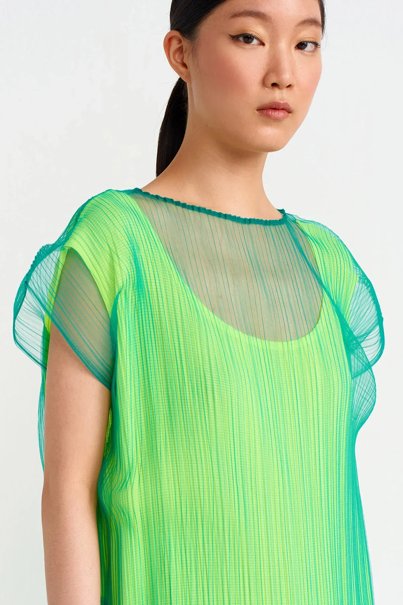 NU Lined Pleated Tulle Dress Green