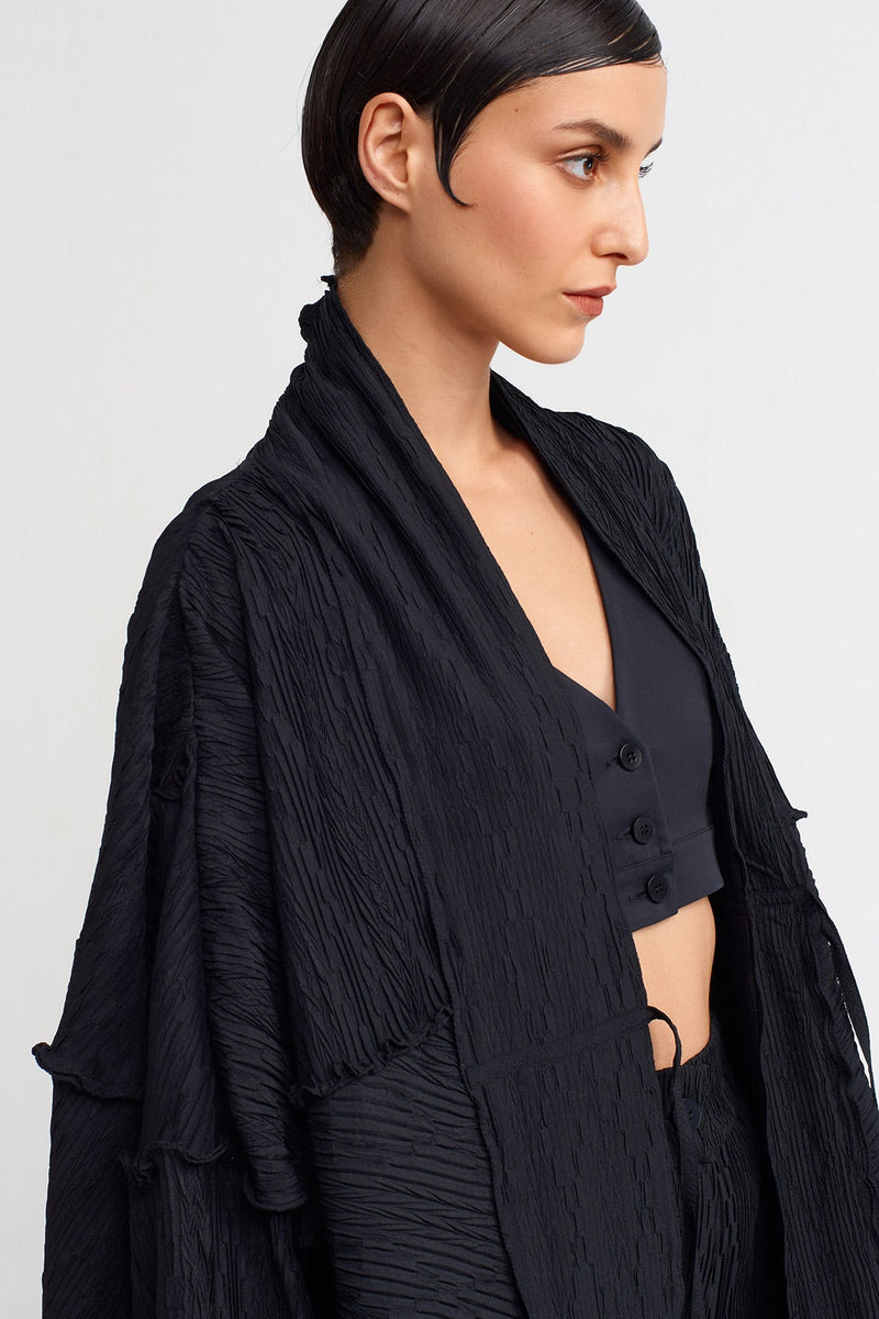 NU Sewing Detailed Pleat Kimono Black