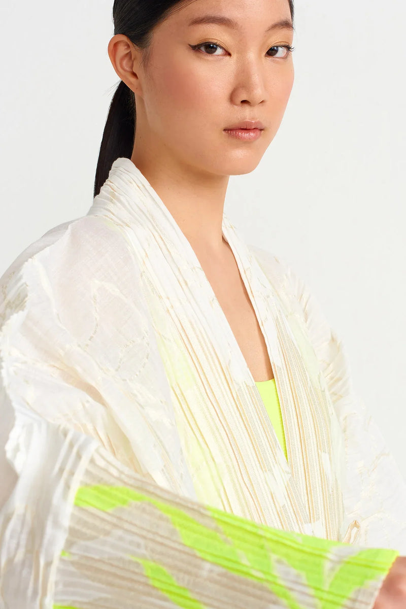 NU Jacquard Patterned Pleated Kimono Green