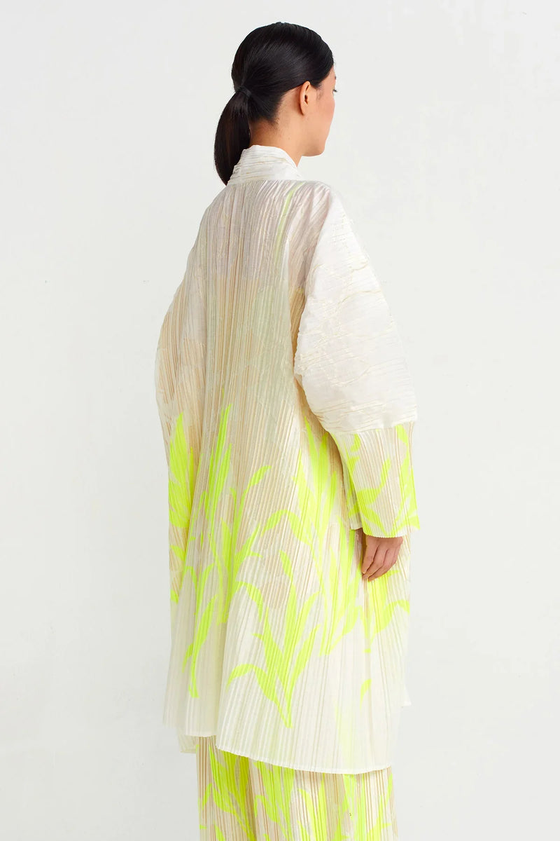 NU Jacquard Patterned Pleated Kimono Green
