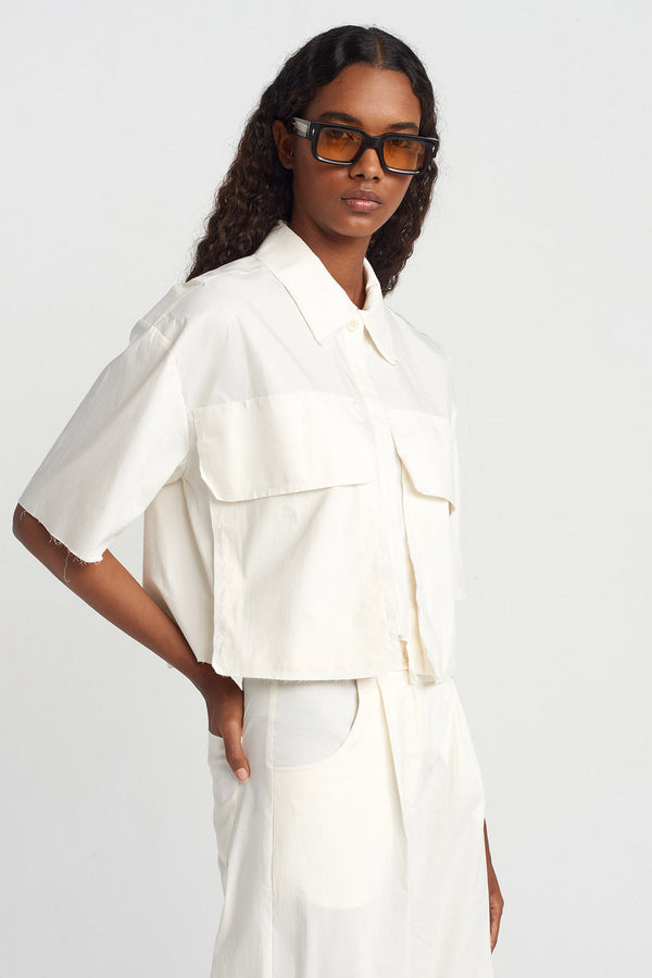 NU Crop Poplin Shirt Ecru