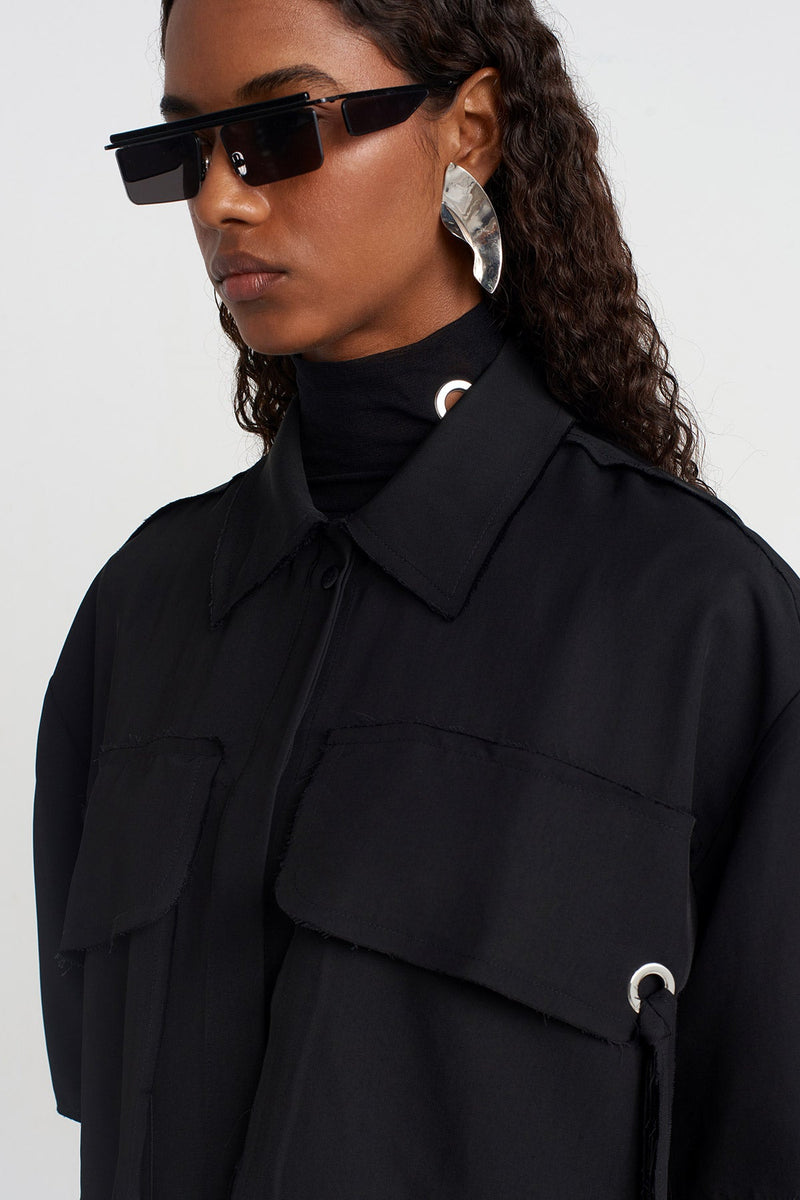 NU Eyelet Detail Crop Shirt Black