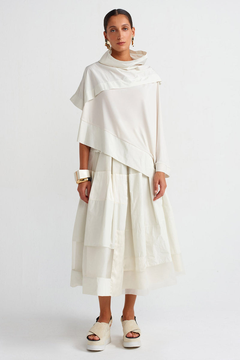 Nu Organza And Taffeta Striped Asymmetrical Blouse Ecru