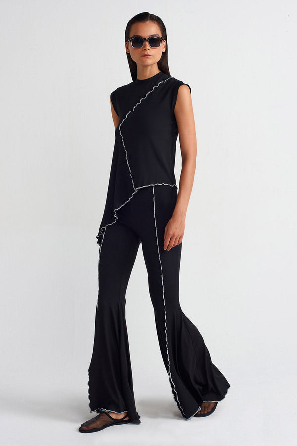 NU Contrast Lettuce Hem Sleeveless T-Shirt Black