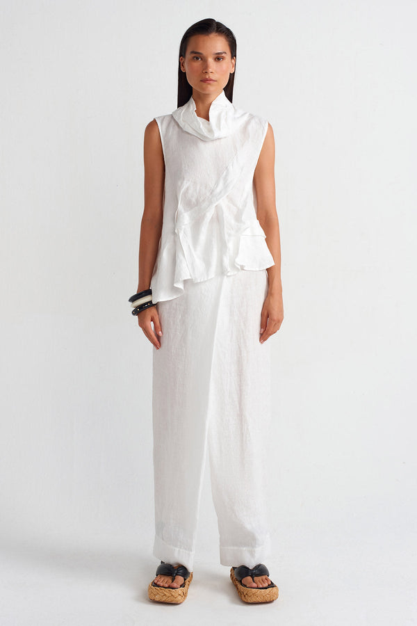 Nu Pleated Detail Linen Blouse Off White