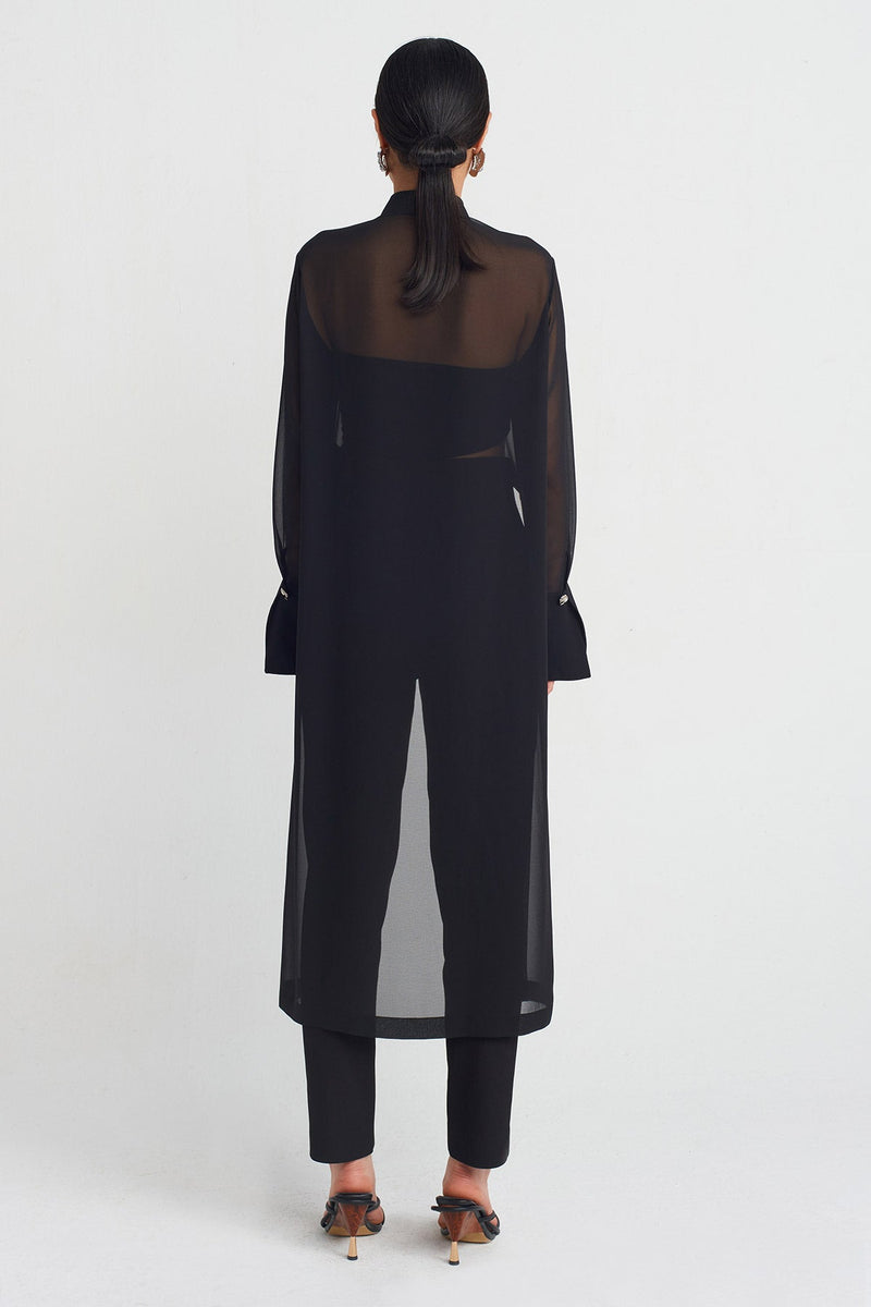 NU Back-Lengthened Chiffon Shirt Black