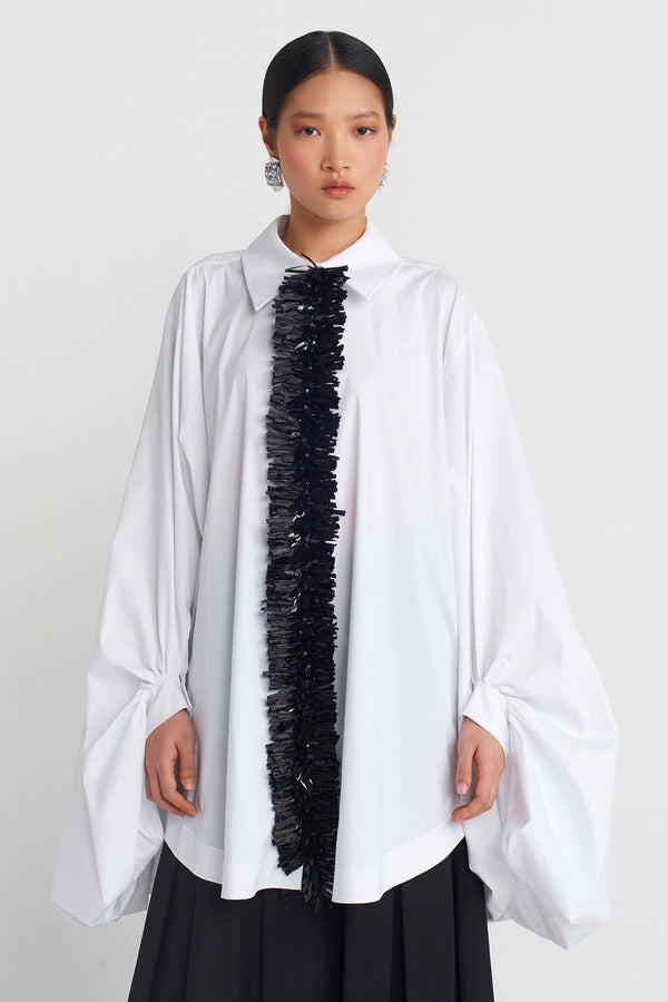 NU Elegant Shirt With Appliqué Details Off White