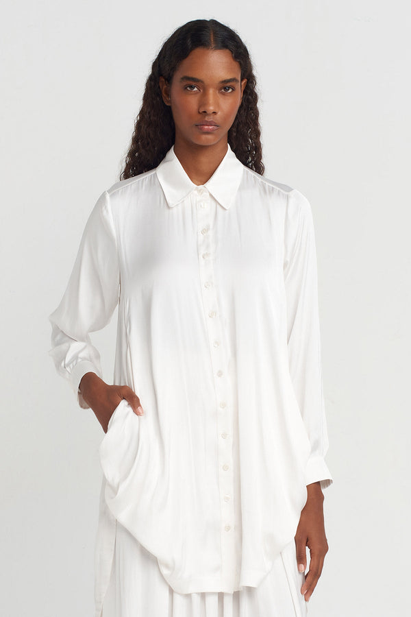 NU Pocket Satin Shirt Off White