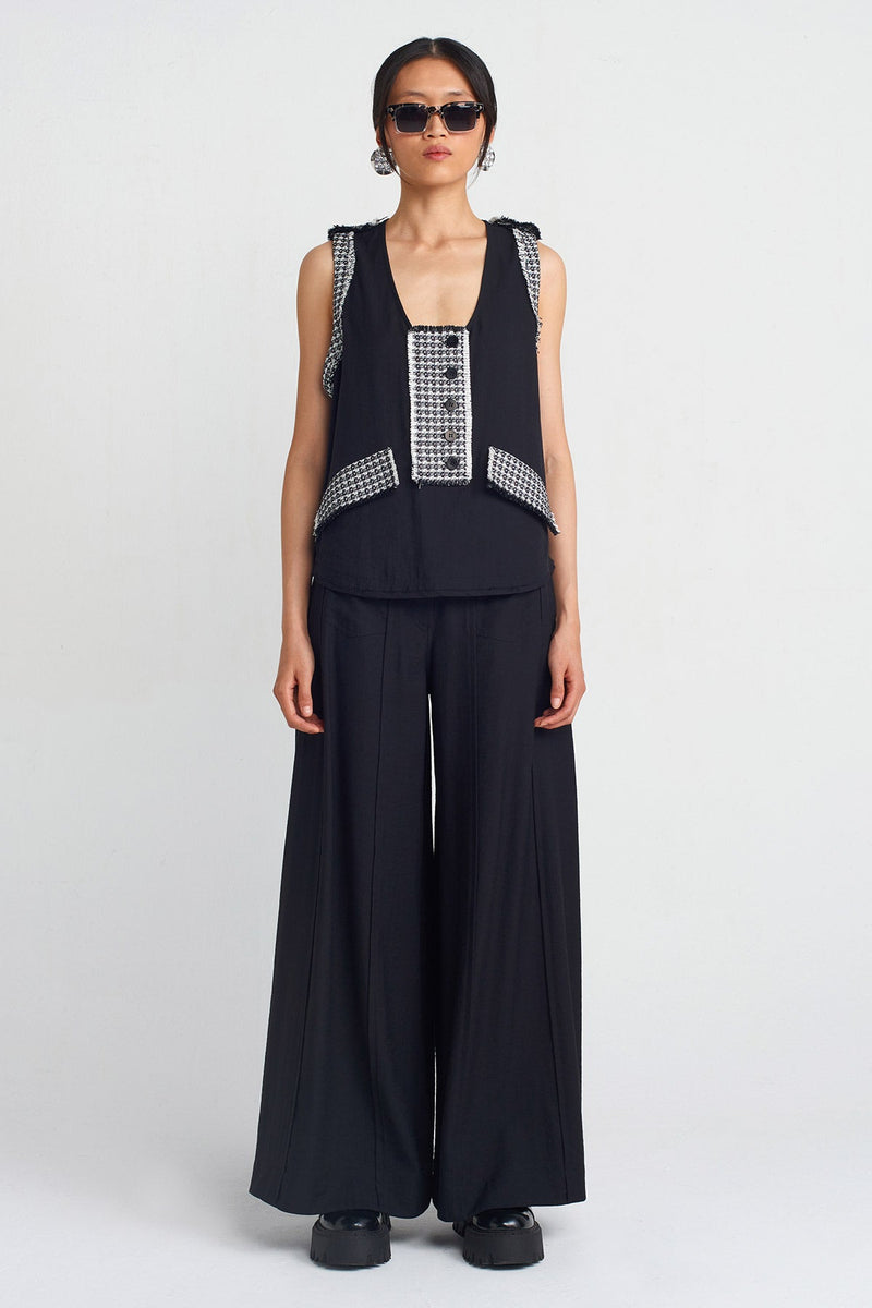 NU Tweed Detailed Blouse Black/White