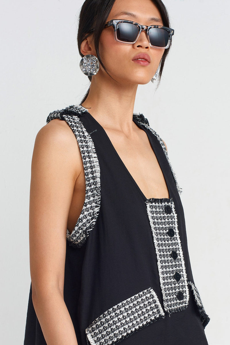 NU Tweed Detailed Blouse Black/White