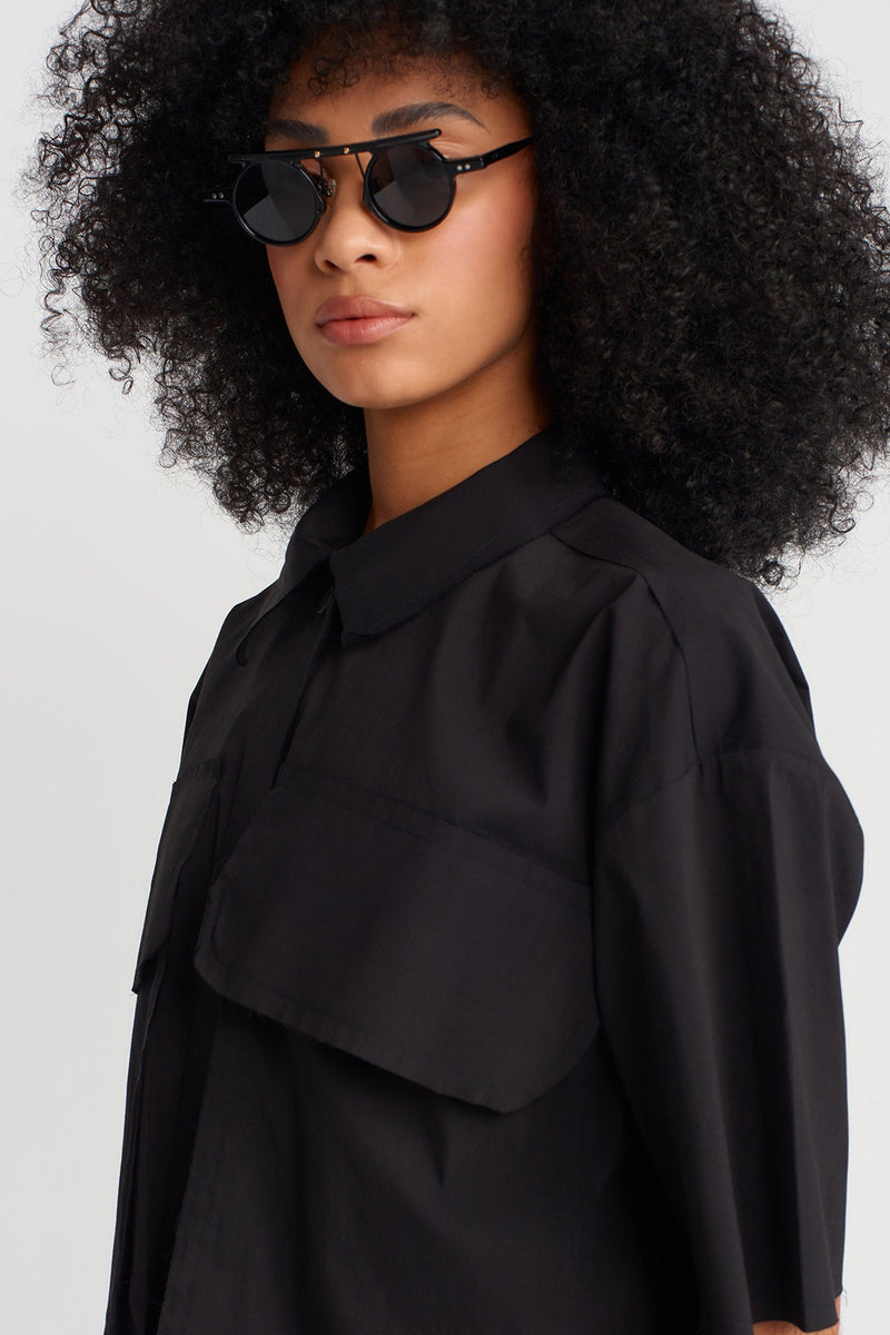 NU Cropped Poplin Shirt Black