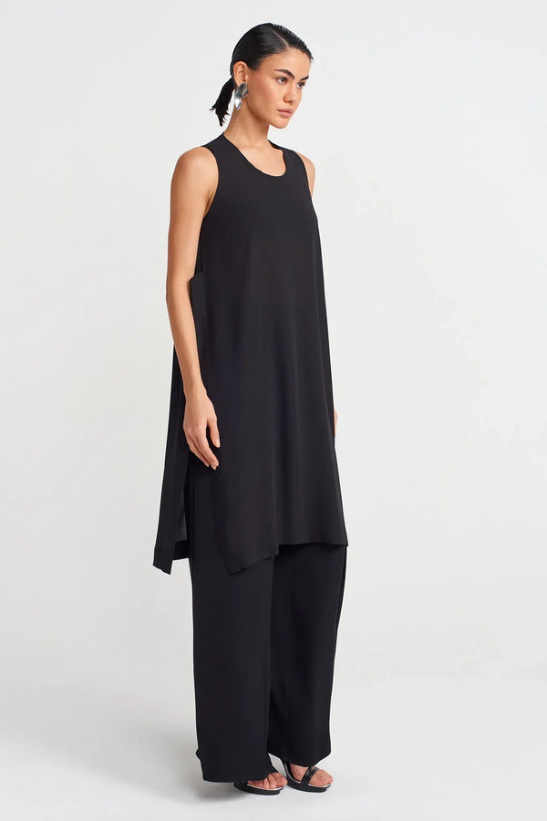NU Side Slit Tunic Blouse Black