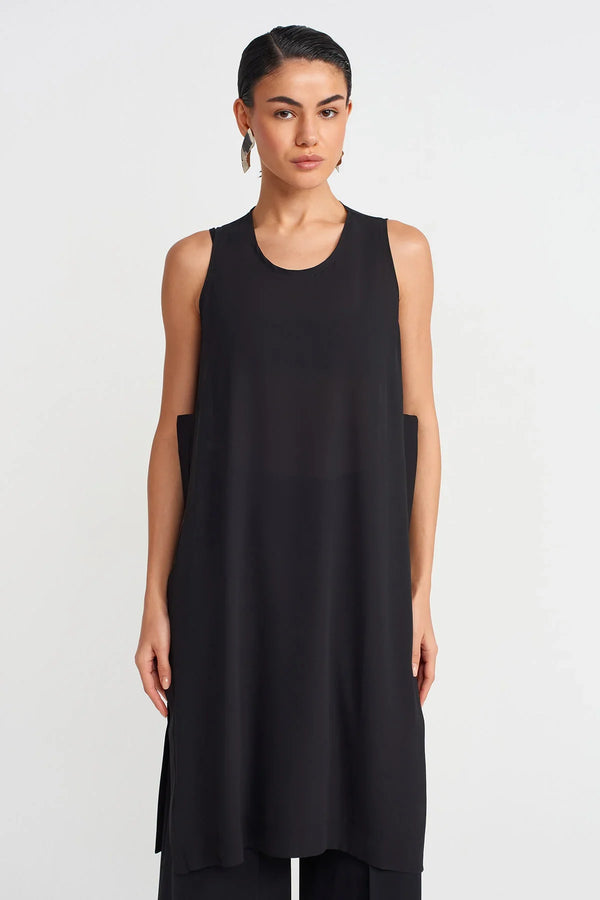 NU Side Slit Tunic Blouse Black