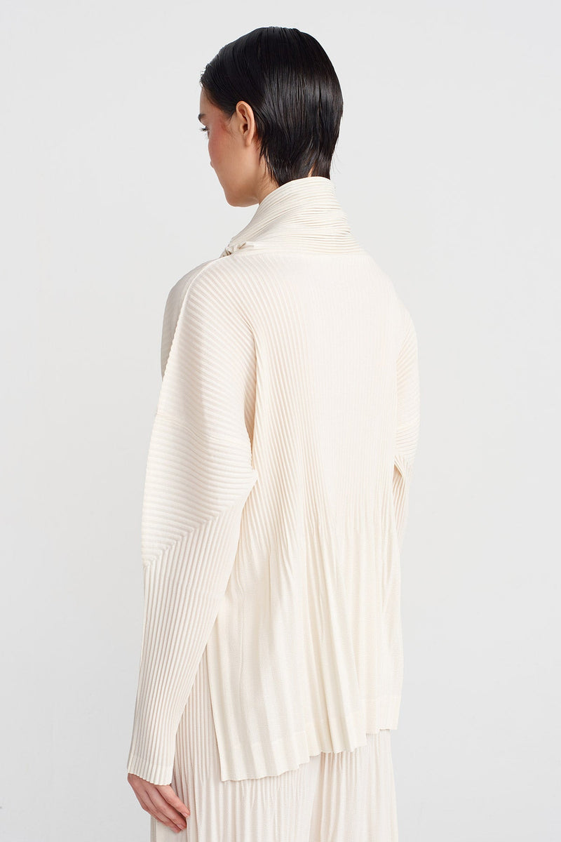 NU Long-Sleeve Pleated Blouse Ecru
