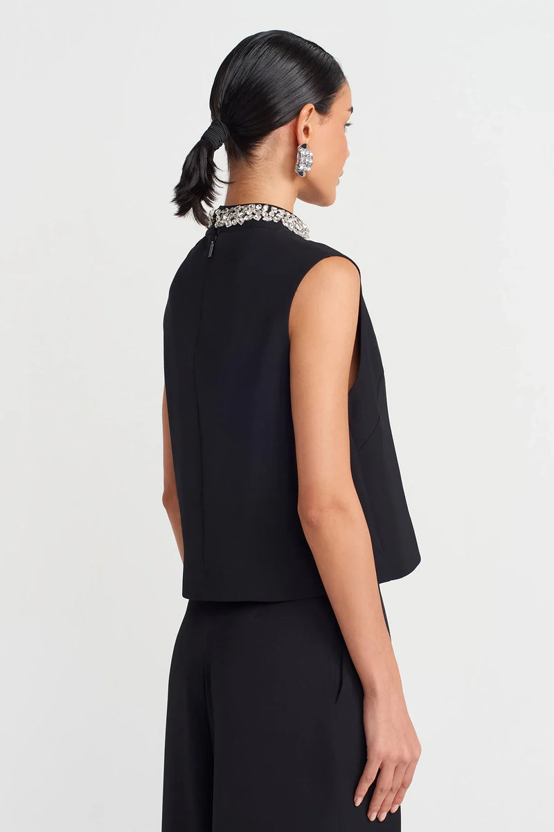 NU Embroidered V Neck Stylish Blouse Black